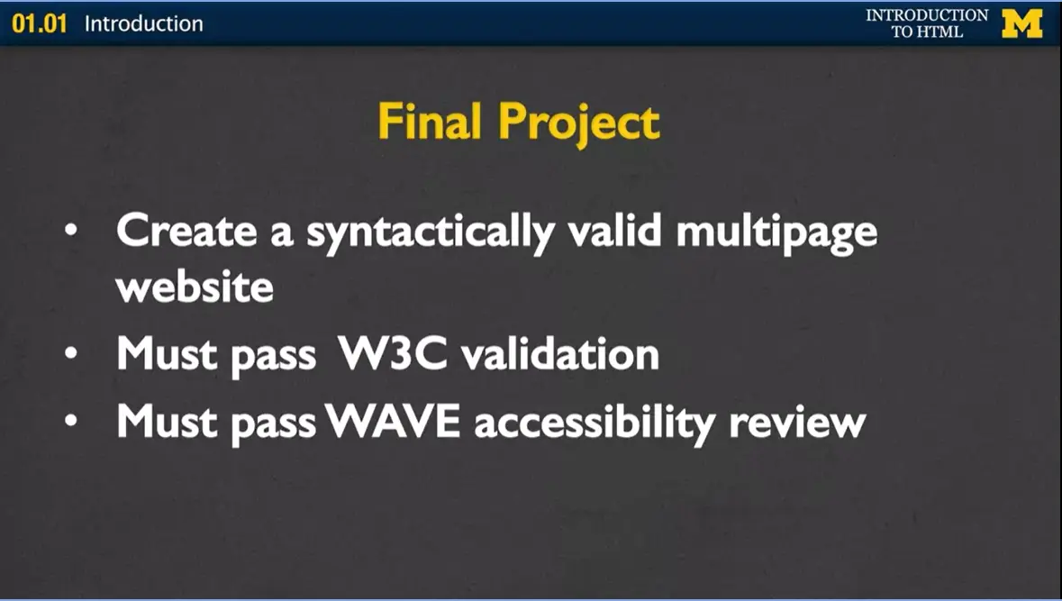 Final Project: Create multipage website, pass W3C validation & WAVE accessibility review.