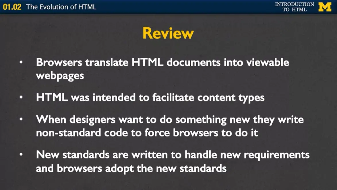 Review of 1.02 The Evolution of HTML.