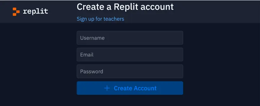 Create a Replit Account screen.