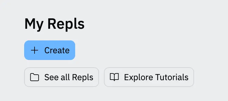 The + Create button under the heading My Repls.