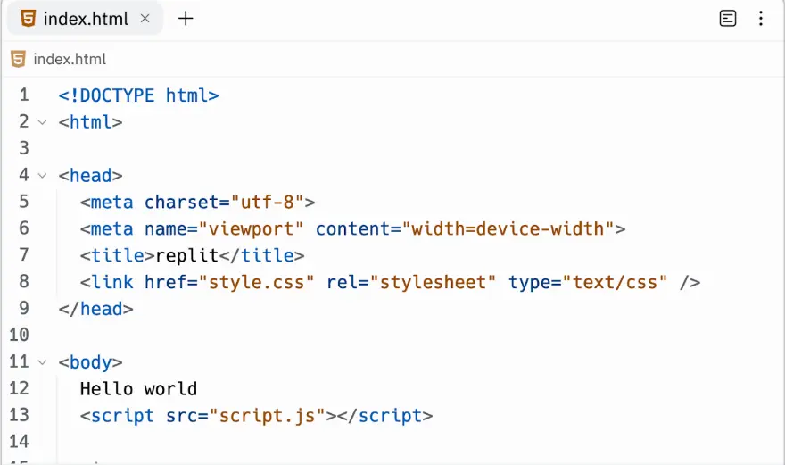 index.html in Replit code editor.