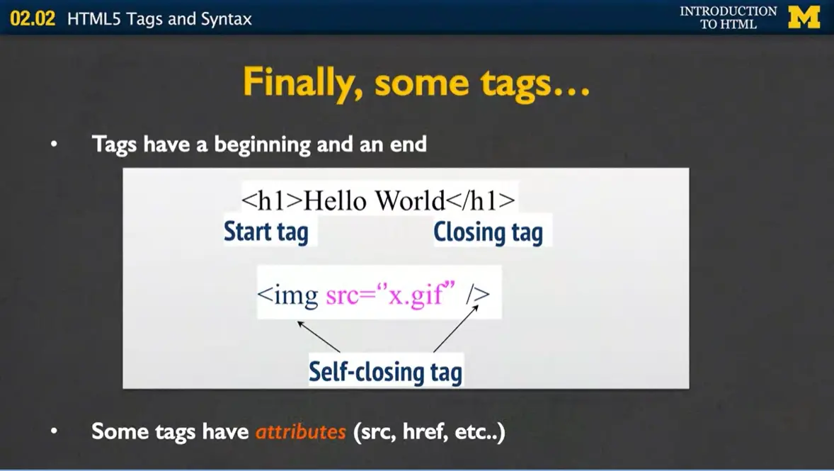 Example, img tag attributes.