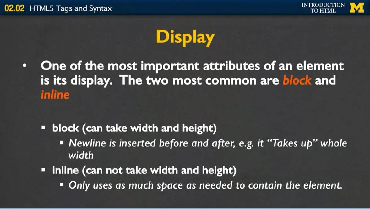 Display types: block and inline.