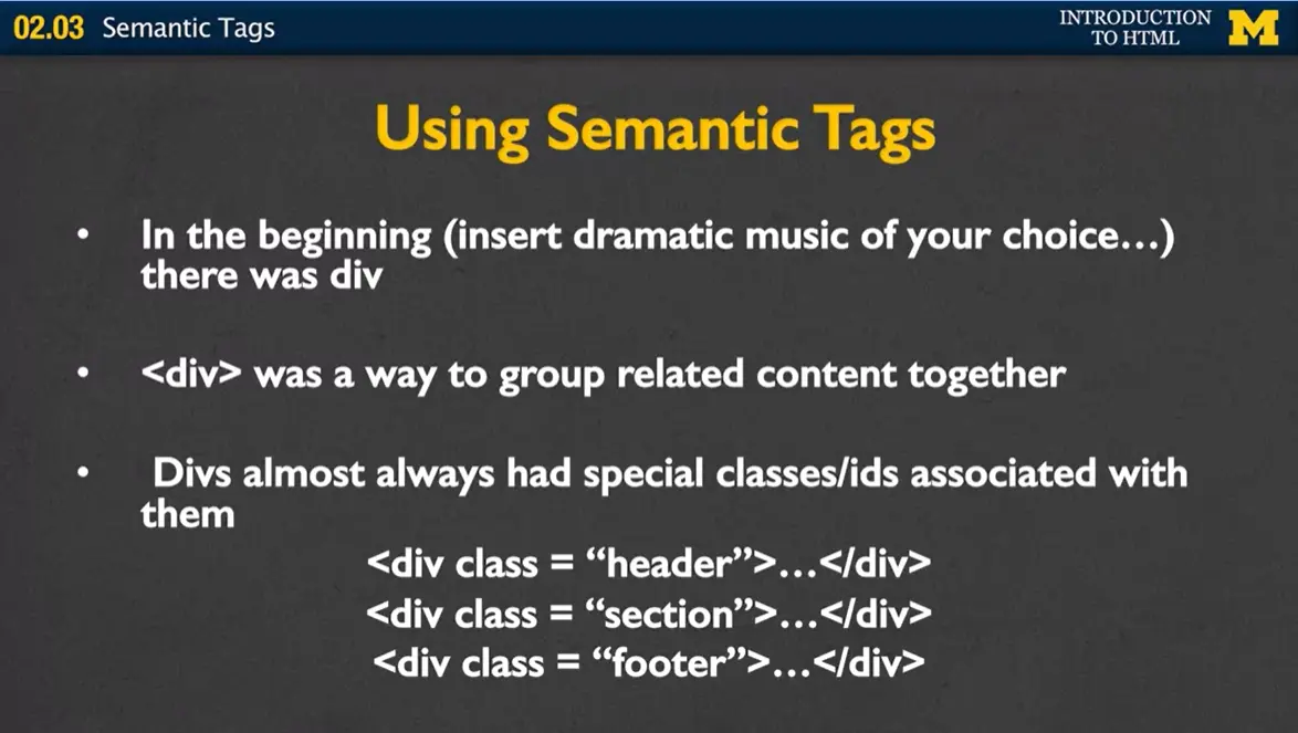 Using Semantic Tags - old 'div'.