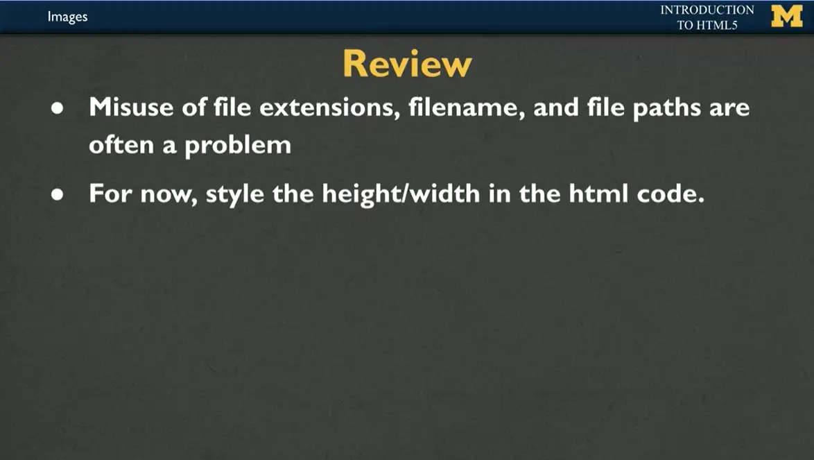 Review; file extensions and style with height/width.