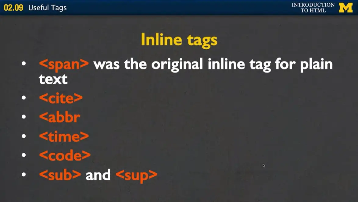 List of inline tags.