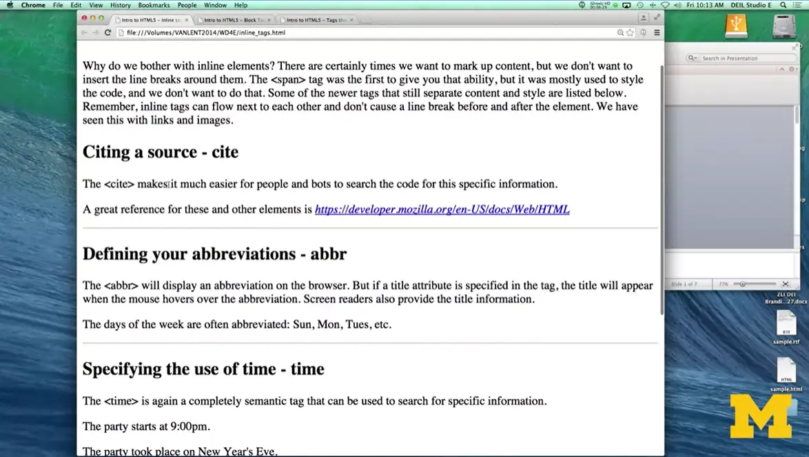 Inline elements; cite and abbr.