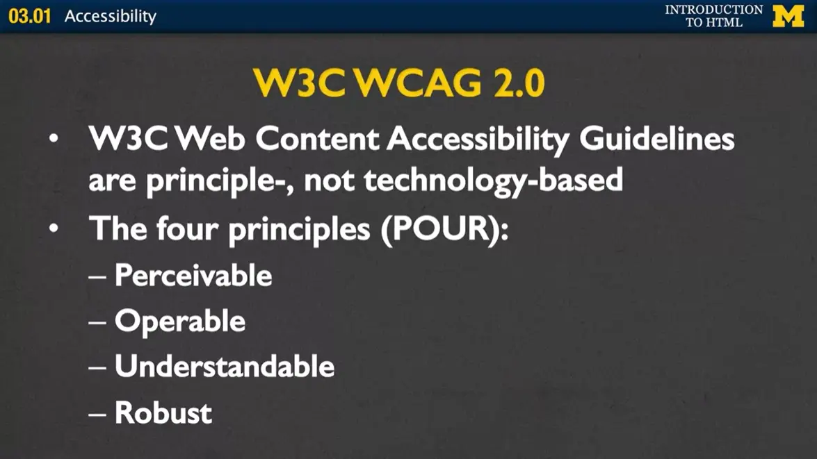 W3Cx WCAG 2.0 - Content Accessibility Guidelines.