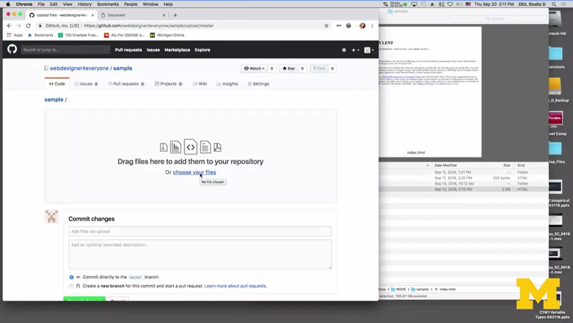 GitHub, choose & upload files for website.